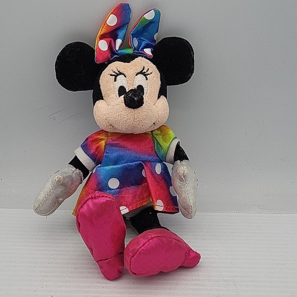 Disney's Ty Sparkle Minnie Mouse Rainbow Dress Stuffed Plush Animal‎ Toy 9" Tall